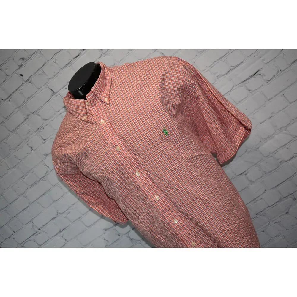 Polo Ralph Lauren Dress Shirt Men 3XB BIG Classic Orange Blue Cotton - Picture 6 of 6